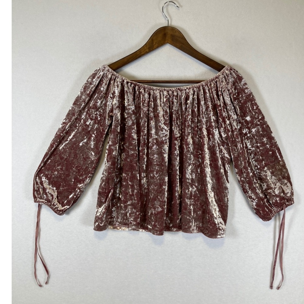 Boho American Eagle Women S Mauve Crushed Velvet Off‎ Shoulder Tie Sleeve Top
